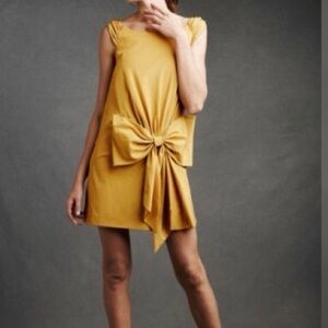 Anthropologie BHLDN Hitherto Silk Blend Bow Dress in Mustard - Size 0